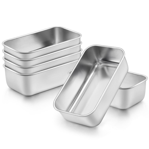 Onader Mini Loaf Pan for Baking Bread 6 Pack, 6¼ x 3⅝ Inch Stainless Steel Small Bread Loaf Pan Set, Metal Bread Tins for Meatloaf, Non Toxic & Dishwasher Safe