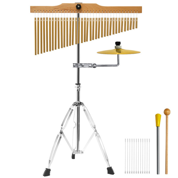 SOCROTO 36-Bar Chimes Percussion, Musical Chimes Instrument Single-Row Wind Chimes with Cymbals 2.5-4FT Height Adjustable Musical Percussion for Orchestras Yoga Choirs Class Church