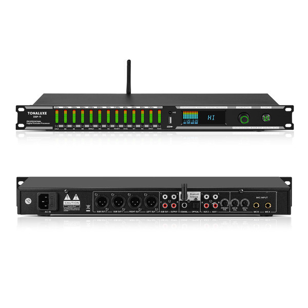 Digital Karaoke Mixer Audio Processor System with DSP, Professional Pre-Stage Effector Vocal Effects Preamp KTV Equalizer, Anti-Howling Microphone Sound Processor w/USB Bluetooth Optical Audio Input