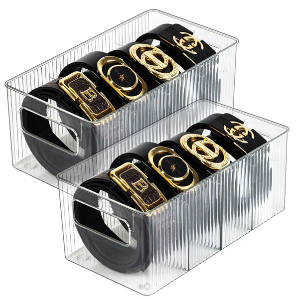 ZEXALOR 2 PACK Belt Organizer for Closet & Drawer, Belt Purse Seasoning Holder Storage Box Plastic Display Case Pantry Kitchen Cabinet Organizers and Storage