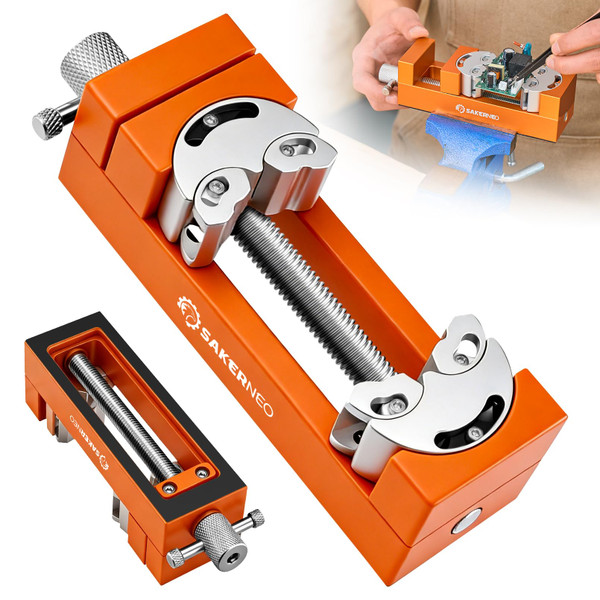 SakerNeo Fractal Vise, Self-Adjusting Drill Press Bench Vice (Orange)