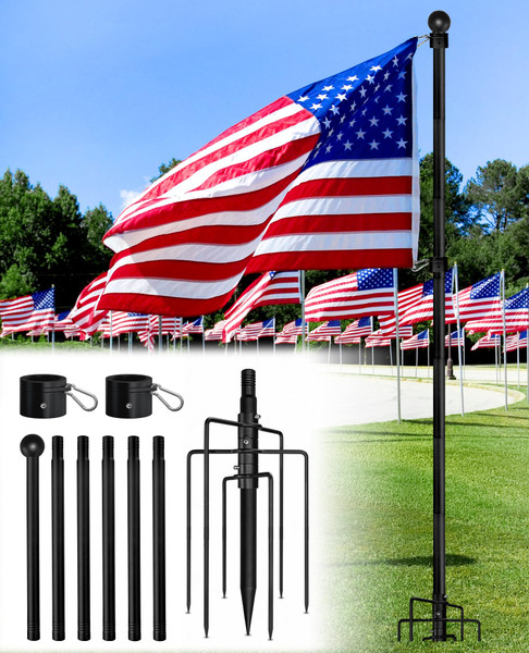 DUPKEV 8FT In Ground Flag Pole for Outside House, Rust-Proof (Black)