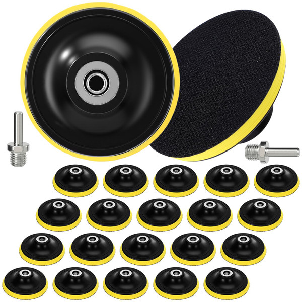 Lothee 20 Pack 4" Hook and Loop Backing Pads 100 mm, 3" Foam Backer Pad with 5/8"-11 Thread Shank Adapters Compatible with Angle Grinder Drill for Sanding Discs Buffing Pads