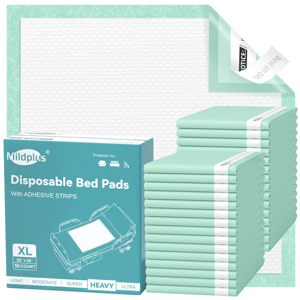 MILDPLUS Disposable Bed Pads with Adhesive Strip 30" x 36" (50 Counts)