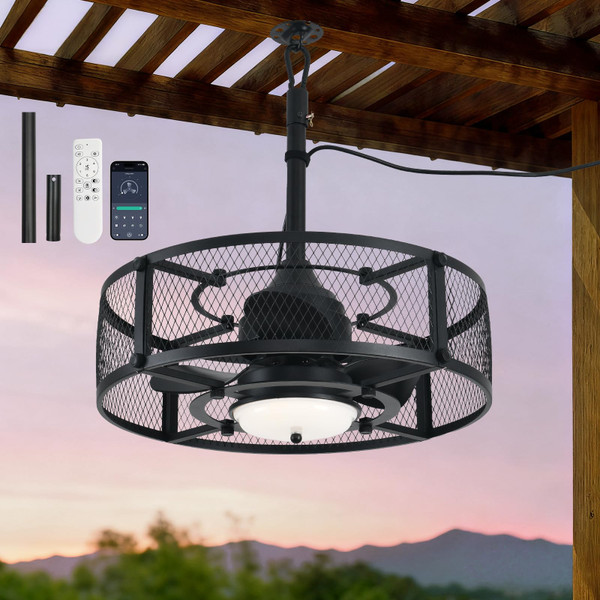 AHAWILL Outdoor Ceiling Fan with Light,20in Gazebo Fan with Remote and APP, 6 Speed,Dimmable 3 Color,Waterproof Cage Fan for Patio,Porch, Pergola,Canopy (graphite black)