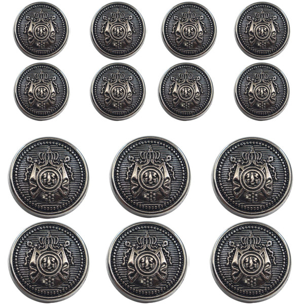 KENDANY 14 Piece Antiqued Black Metal Blazer Button Set - Crown - for Blazer, Suits, Sport Coat, Uniform (Black #1, 18MM-23MM)(0.7 inch-0.9 inch)