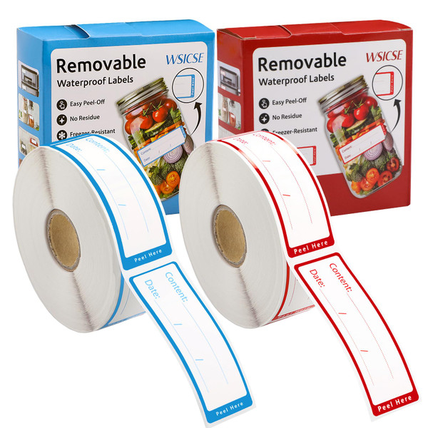 1000 Freezer Labels with Dispenser, 1" x 3", Removable, Red/Blue