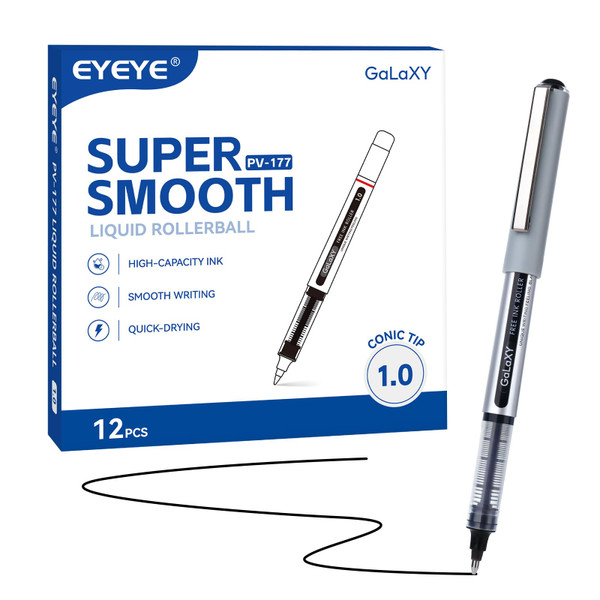 EYEYE Rollerball Pens, Black Ink, 1.0mm Bold Point, Pack of 12