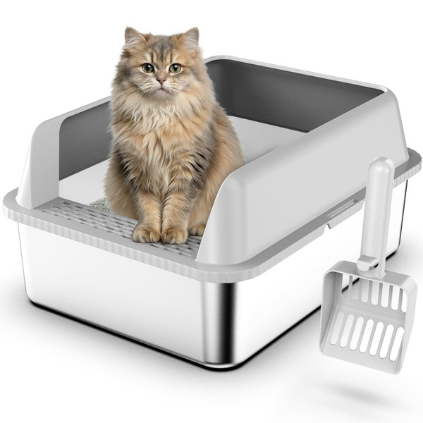 Suzzipaws Stainless Steel Cat Litter Box with Lid for Kittens & Small Pets