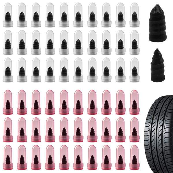 Riferg 60 PCS Tire Repair Rubber Nail Tire Screw Plugs, Vacuum Tire Repair Kits Spiral Rubber Screws, Quick Self-Service Repairs Tool for Car, Truck, Motorcycle, Tractor, Jeep Tire Puncture Repair