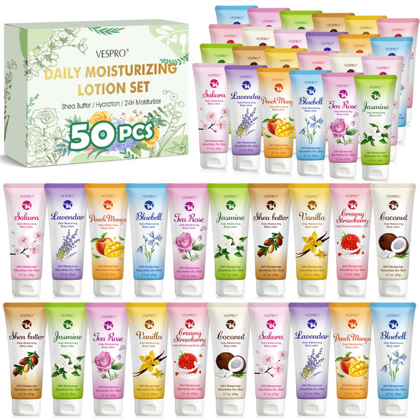 50 Pack Body & Hand Lotion Bulk for Women, Moisturizer Lotion for Dry Skin