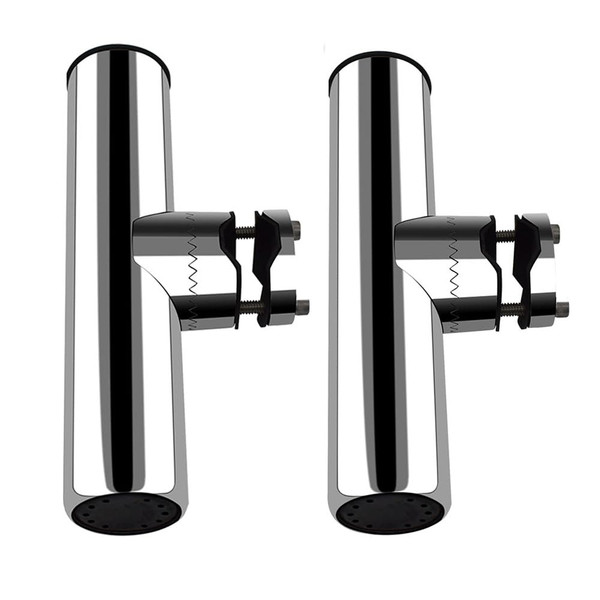 Mojiate 2pcs Stainless Steel Clamp on Boat Fishing Rod Holder for Rails 7/8" to 1" Tube Fishing Pole Rack for Fishing Lovers, Adjustable Marine Side Mounted Support for Boats Fishing