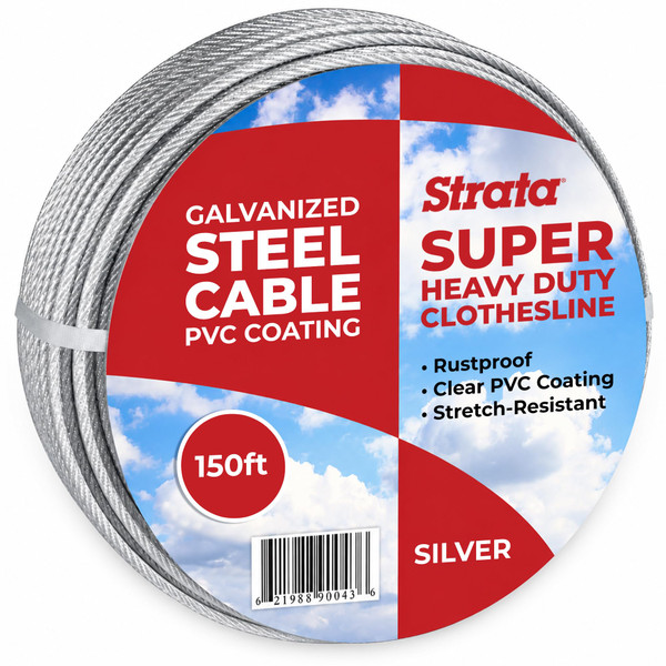 Strata 150 ft Outdoor Clothesline, Super Heavy-Duty Galvanized Steel Cable