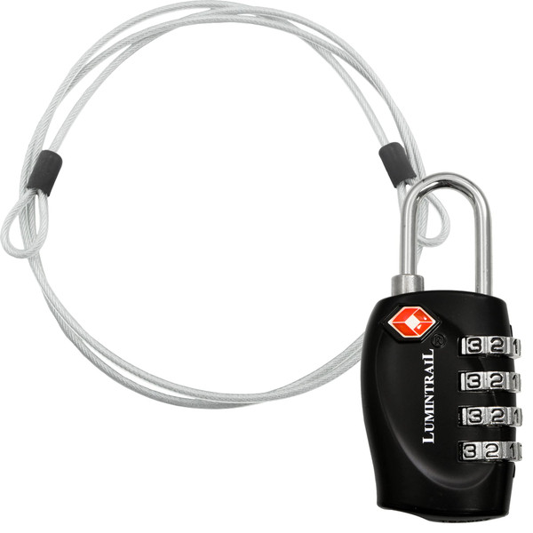 Lumintrail TSA Approved Locks, 4 Digit Combination Luggage Locks TSA Approved, Travel Locks for Luggage & Suitcase with 4-FT Steel Cable, Black, 1 Pack