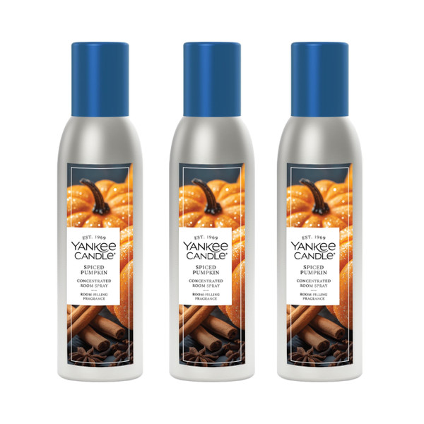Yankee Candle Concentrated Room Spray Air Freshener, Instant Home Fragrance, Odor Eliminating Spray, Spiced Pumpkin (Pack of 3)