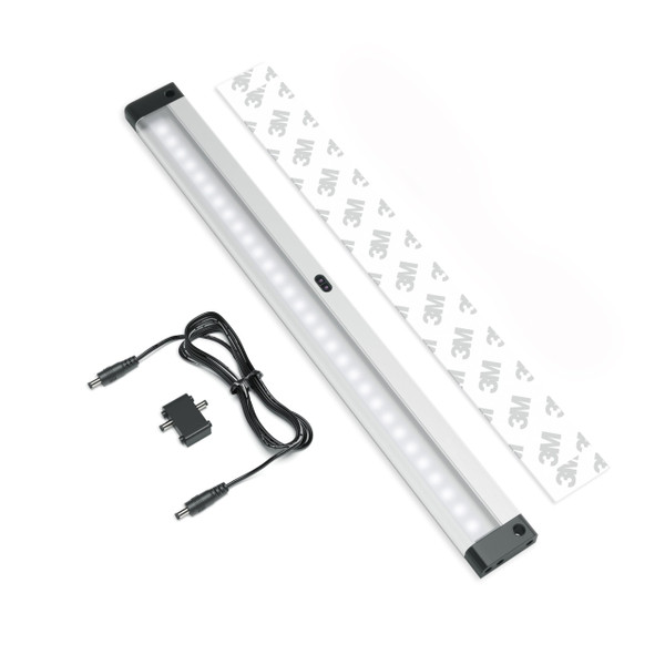 EShine 12 inch LED Dimmable Under Cabinet Lighting Strip with Hand Wave Motion Sensor, Black, with Accessories (No Power Supply Included), Cool White (6000K)