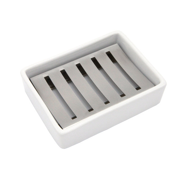 Ceramic Soap Dish Stainless Steel Soap Holder for Bathroom and Shower