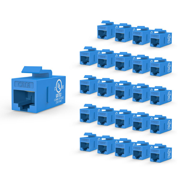 VCE UL Listed CAT6 Keystone Coupler PoE, Blue, 25-Pack
