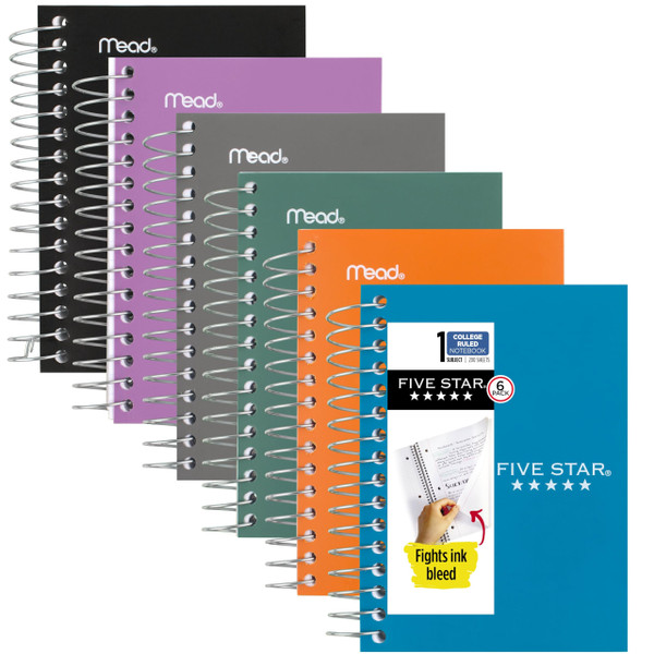 Five Star Spiral Notebook, 6 Pack, College Ruled Paper, Fat Lil' Pocket Notebooks, 3-1/2" x 5-1/2", 200 Sheets, Assorted Colors (38027)