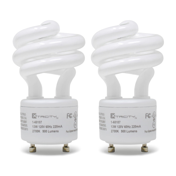 Xtricity Compact Fluorescent GU24 2 Prong Light Bulb Base, T2 Mini Spiral, 13W (60 Watt Equivalent), 2700k Soft White, 900 Lumens, CFL, 120V, UL Listed (1 Pack)