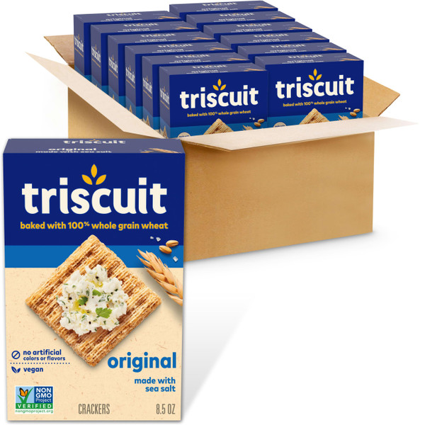 Triscuit Original Whole Grain Wheat Crackers, Healthy Snacks, 12 Boxes