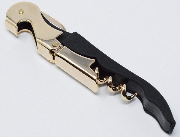 Gold and Black Soft Velvet Touch Waiters Double Hinge Corkscrew Wine Bottle Opener
