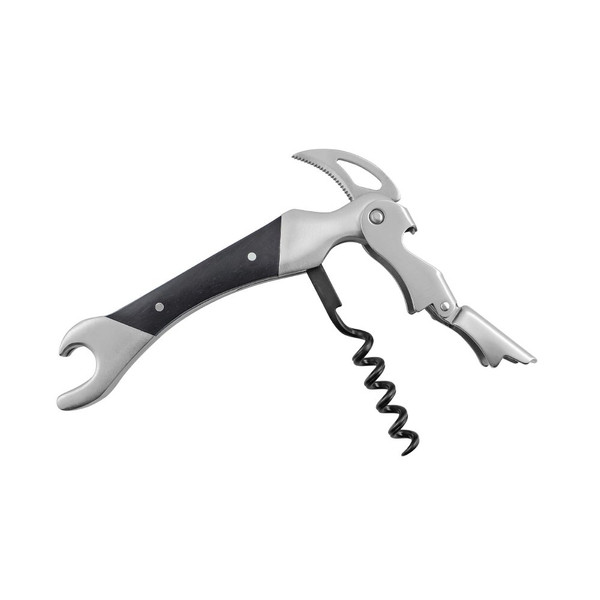 Swissmar Highly Professional 2-Step Corkscrew Wine Opener - Easy Pull Foil Cutter & Bottle Opener - Bartender Essentials & Waiters Tool - Teflon Spiral - Black Pakka Wood Short Handle - 1 Piece