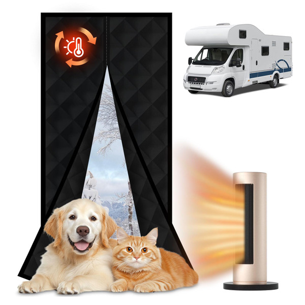 Magnetic RV Camper Insulated Door Cover, Fit Door 30'' x 79'', Black