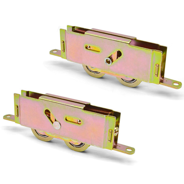 Sliding Patio Glass Door Tandem Rollers Replacement, 1-1/4" Steel Ball Bearing Wheels, 5-3/4" Screw Hole Centers, Features End Adjustment, 2 Pack