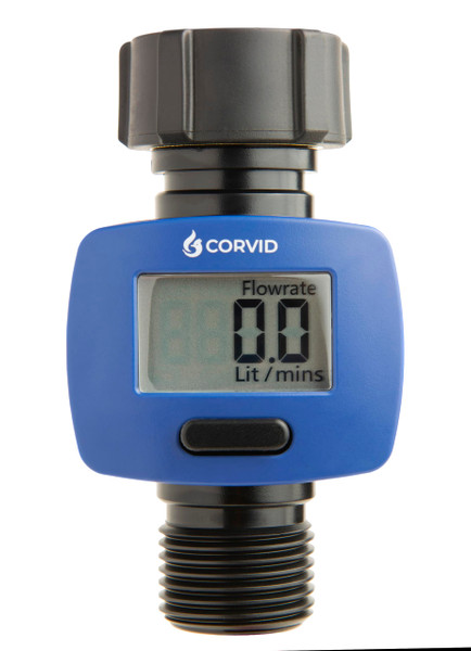 Corvid Water Flow Meter with Brass Inlet Metal Thread, Measure Gallon/Liter Consumption and Flow Rate for Outdoor Garden Hose Watering, RV Water Tank Filling, Lawn Sprinkler and Nozzle Sprayer