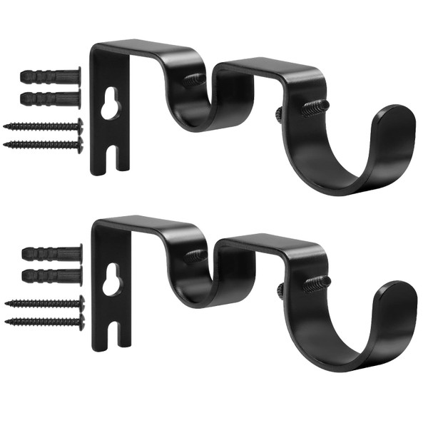 Creatyi Heavy Duty Double Curtain Rod Bracket Double Rod Holders for 1 1/4 Inch and 3/4 Inch Rod (2 PCS, Black)