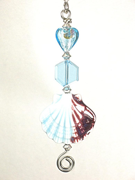 Blue Glass Shell and Heart Ceiling Fan Pull