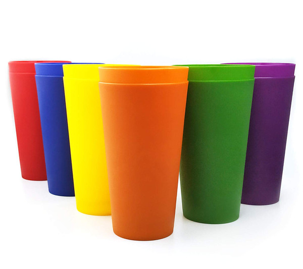 KX-WARE 32-ounce Plastic Tumblers Large Drinking Glasses, Set of 12 Multicolor - Unbreakable, Dishwasher Safe, BPA Free