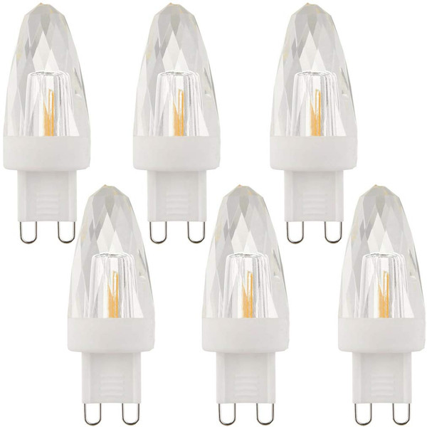 Lxcom Lighting G9 LED Light Bulbs 2W (15W Halogen Equivalent) Dimmable Crystal COB Bulb Warm White 2700K 200LM G9 Base AC110V for Home Lighting, 6 Pack