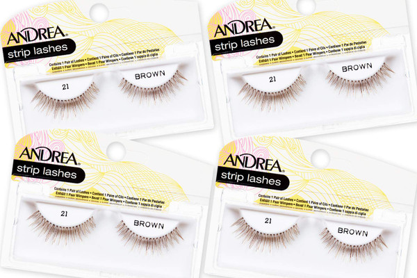 Andrea False Lashes Style 21 - Brown, Natural Look Fake Eyelashes, Lightweight and Comfortable, Reusable Strip Lashes, 4 Pairs