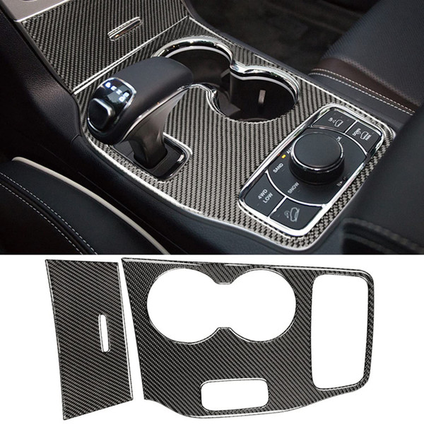 YOCTM for Jeep Grand Cherokee 2014 2015 Interior Accessories Black Real Carbon Fiber Center Console Cup Holder Cover Trim