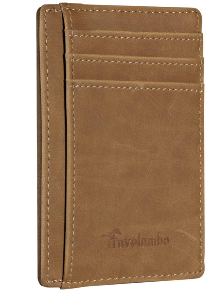 Travelambo Slim Wallet Front Pocket Minimalist Leather RFID Blocking Medium Size