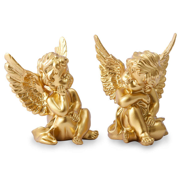 OwMell Set of 2 Cherub Angels Resin Statue Figurine, Indoor Home Decoration