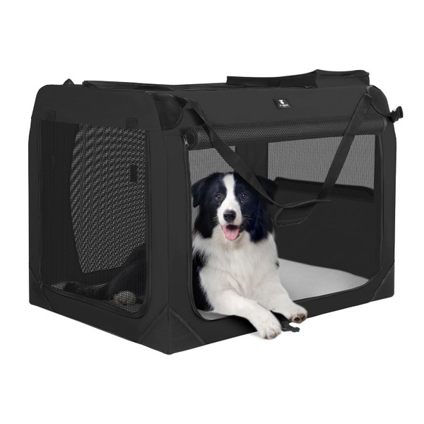 X-ZONE PET Dog Crate 3-Door Kennel, Collapsible Portable Soft Sided Pet Carriers for Indoor & Outdoor, Multiple (28-Inch, Carbon Black)