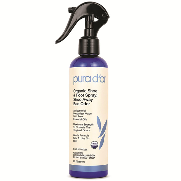 PURA D'OR ORGANIC Shoe & Foot Odor Eliminator Spray with Tea Tree Oil, 8oz