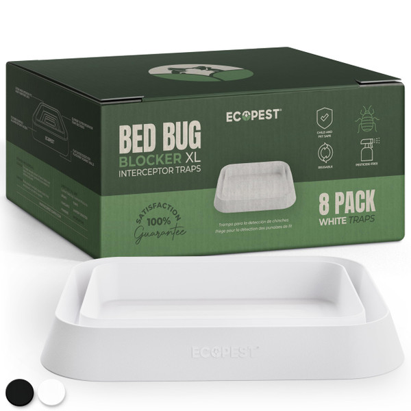 Bed Bug Interceptors – 8 Pack | Bed Bug Blocker (XL) Interceptor Traps | Extra Large Insect Trap, Monitor, and Detector for Bed Legs (White)
