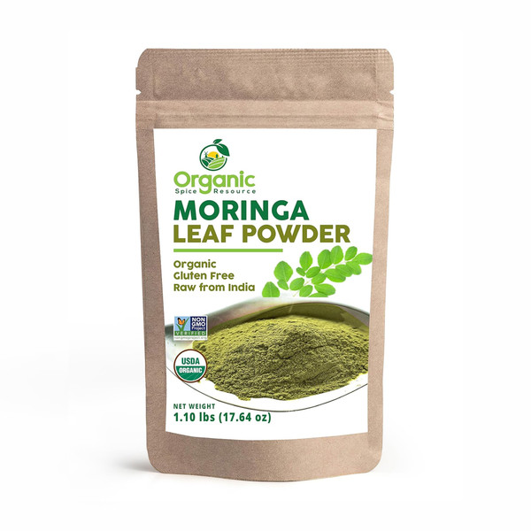 Organic Moringa Powder - 1.10 lbs (17.64 oz) | USDA Organics, Non-GMO, Kosher, Halal, Moringa Oleifera Leaf Powder - 100% Raw and Natural, Gluten-Free