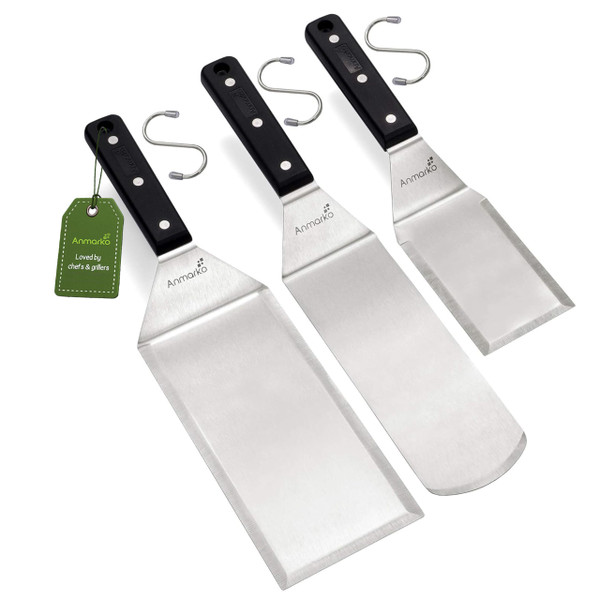 Stainless Steel Spatula Set - Heavy Duty Spatula and Scraper - Great for Cast Iron Griddle BBQ Flat Top Grill - Commercial Grade