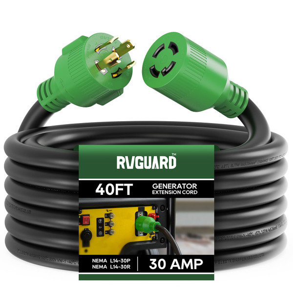 RVGUARD 4 Prong 30 Amp 40 Foot Generator Extension Cord, ETL Listed