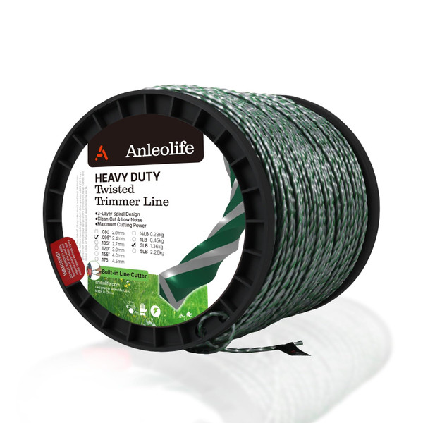 Anleolife .095" 3-Layer Twisted String Trimmer Line for Weeds, 1181ft 3 lb