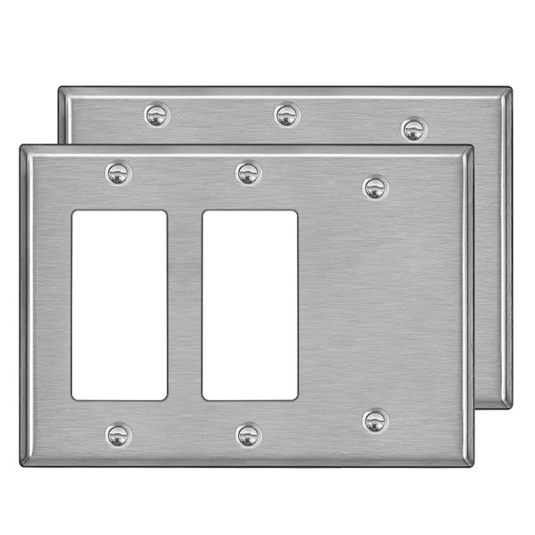 2 Pack BESTTEN 3-Gang Combination Metal Wall Plate, 2-Decorator/1-Blank