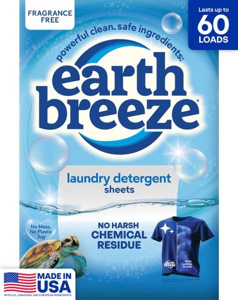Earth Breeze Laundry Detergent Sheets Fragrance-Free 60 Loads