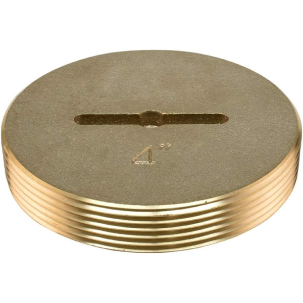 Eastman 4 Inch Slotted Brass Cleanout Plug, Machine-Threaded with 1/4 in Screw-On Tap, Drain Access Fitting, 42004