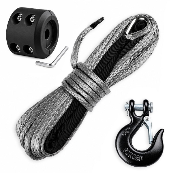 Ucreative 1/4" x 50' Synthetic Winch Rope Gray with Hook and Stopper