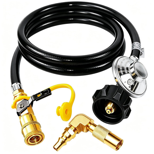 8FT Propane Regulator Hose with Safety Shutoff Valve,Conversion Fitting